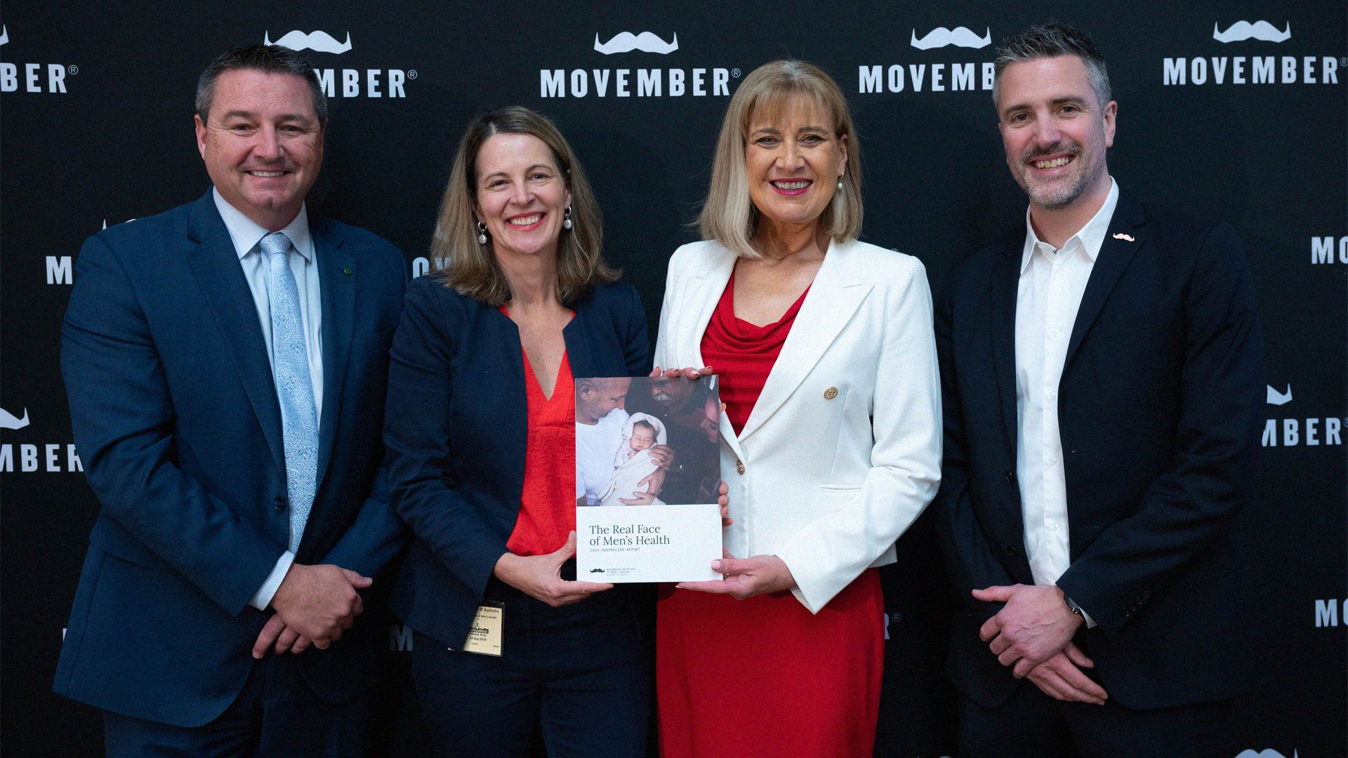 Movember CEO, Director of the Movember Institute of Men's Health, Hon Justine Elliot MP and MP Pat Conaghan pose with Movember Real Face of Men's Health Report